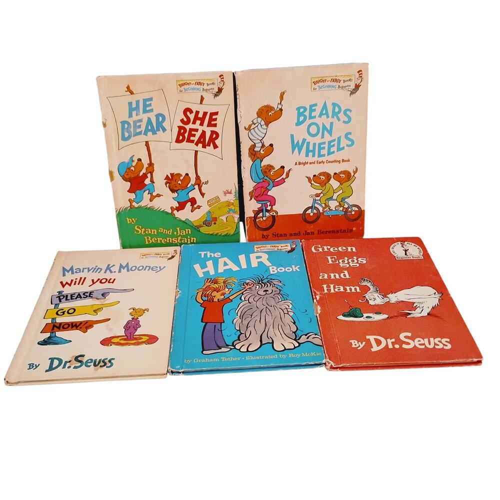 Vintage Lot of 5 Berenstain Bears Dr. Suess Bright & Early Books 1960s-1980s Lot